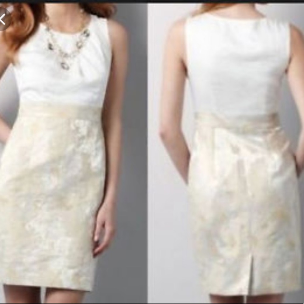 LOFT Lela Rose Ivory and Gold Sheath Dress size 6